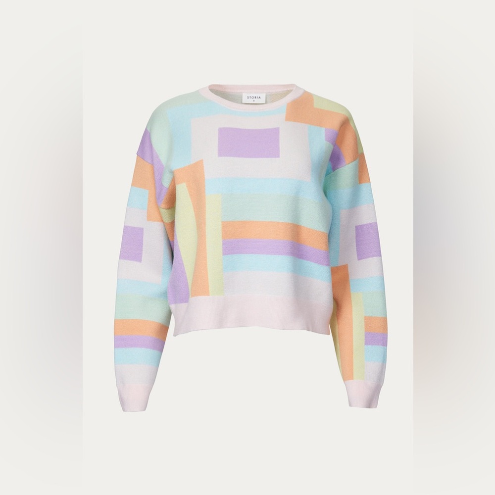 STORIA GEOMETRIC KNIT CREWNECK SWEATER Anthropologie Sz Small NWT